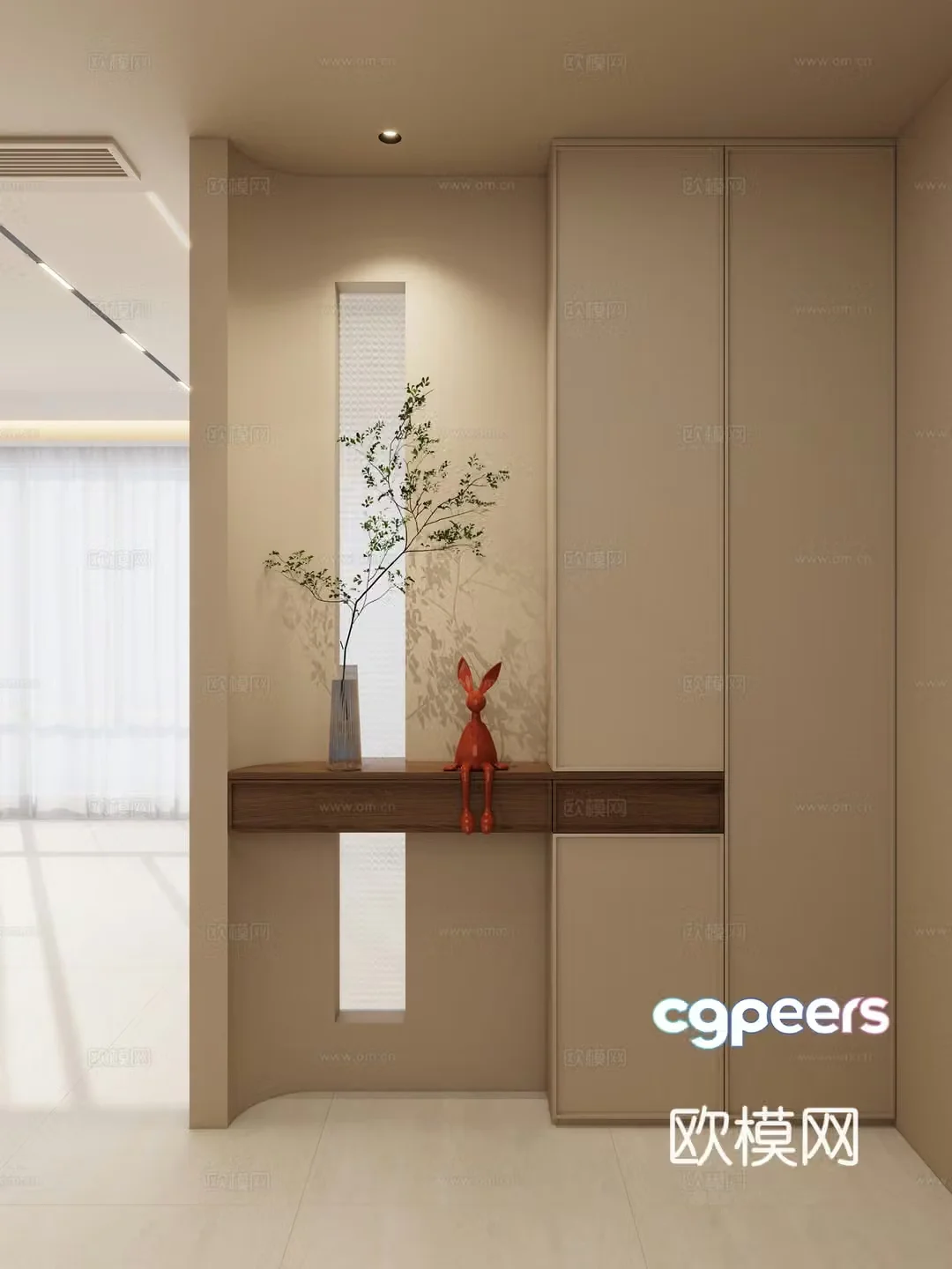Cream style home partition and entrance partition 3D model