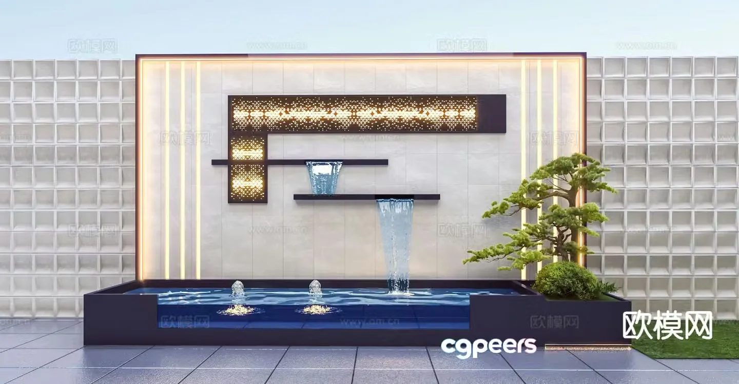 Modern landscape wall water feature wall fountain stacked water feature wall 3d model