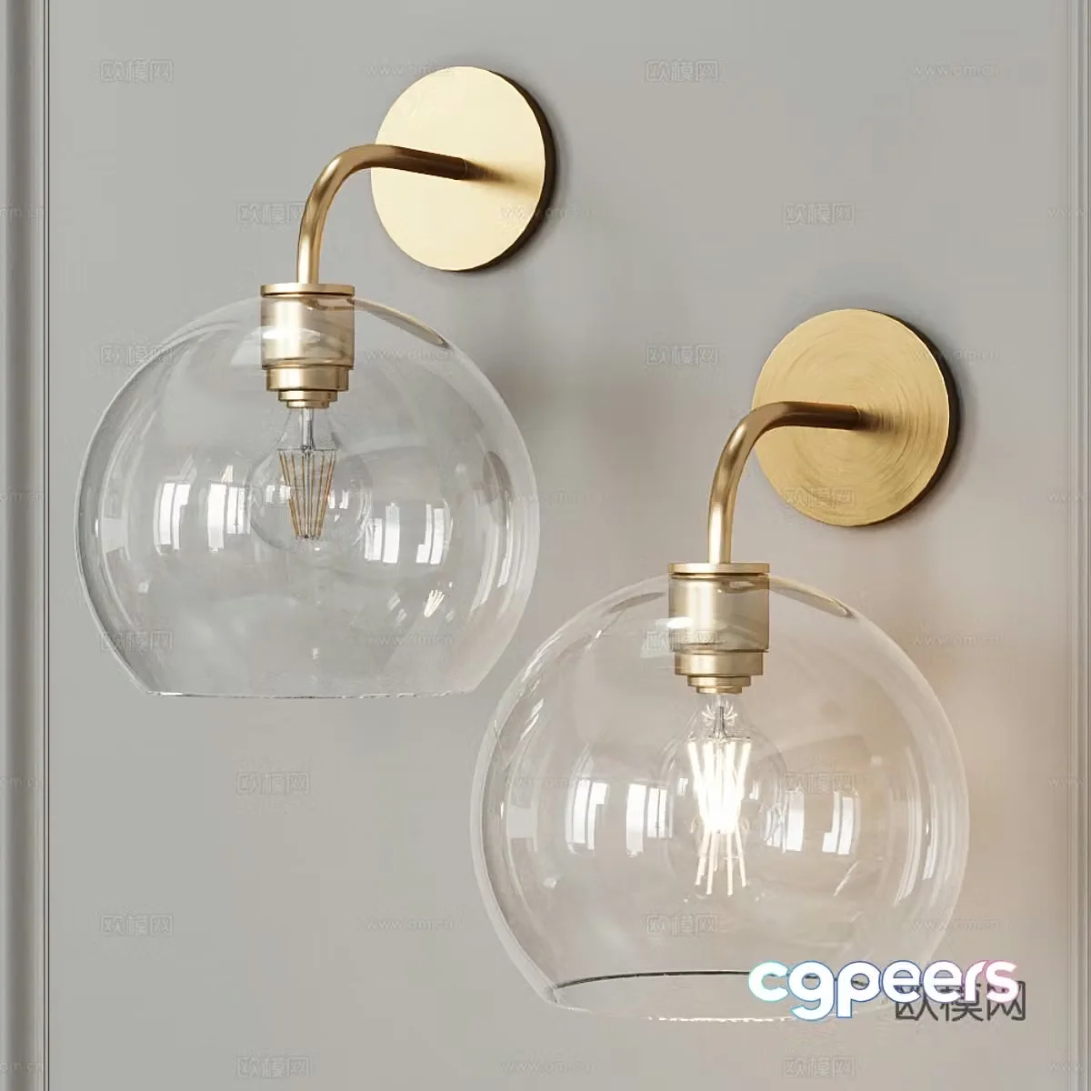 Modern light luxury metal glass spherical wall lamp 3D model