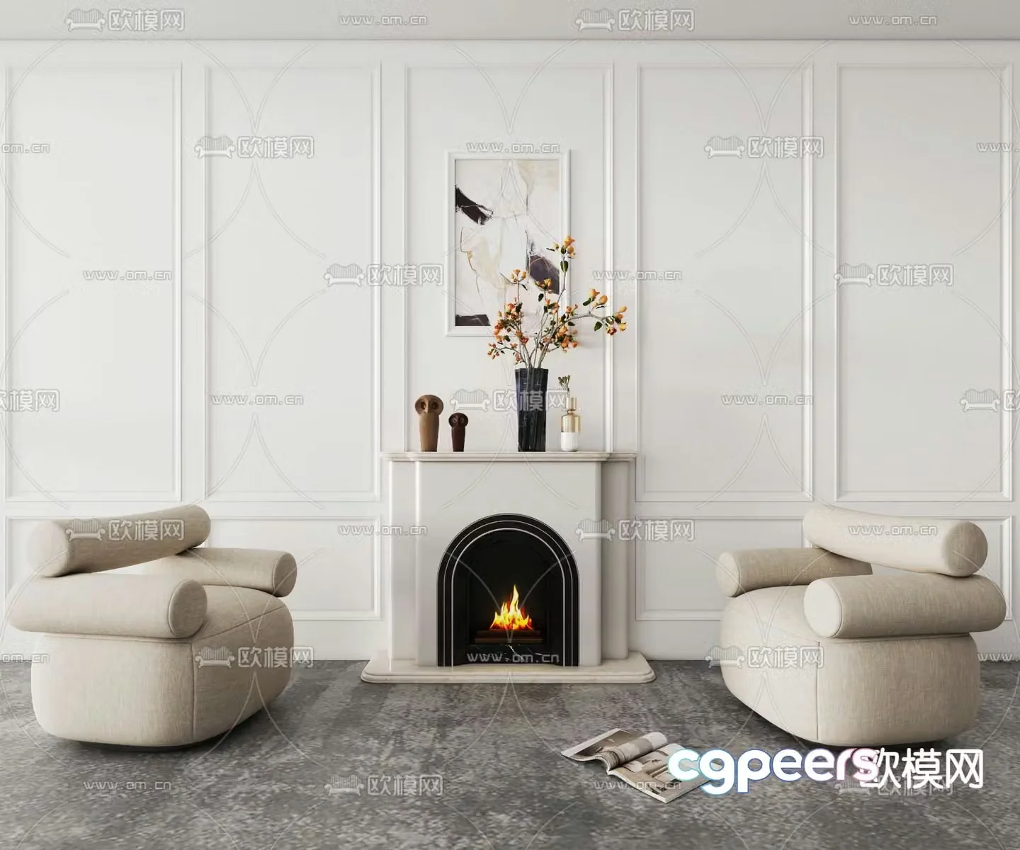 Single sofa leisure sofa fireplace 3d model
