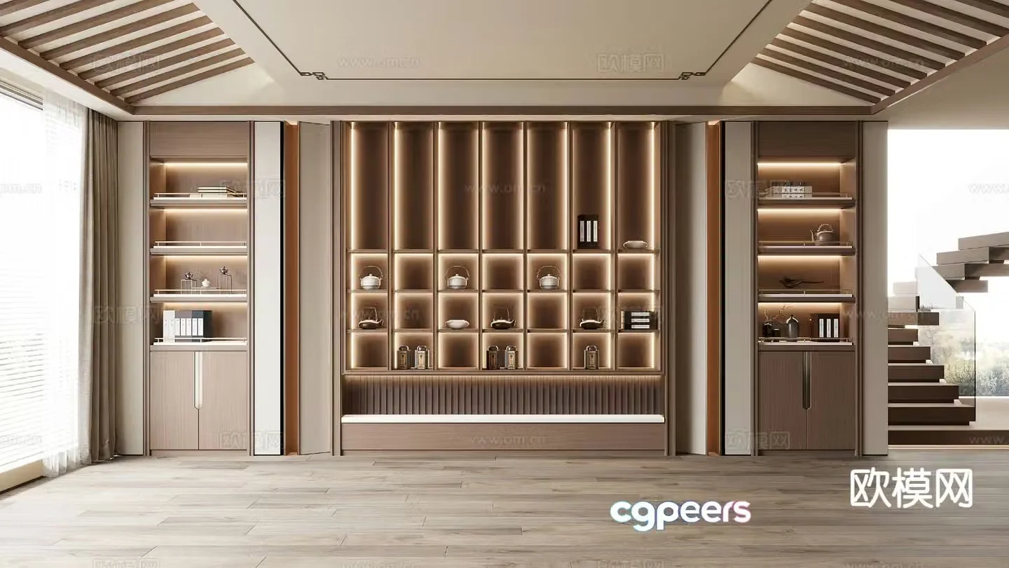 New Chinese style decorative cabinet tea cabinet 3d model