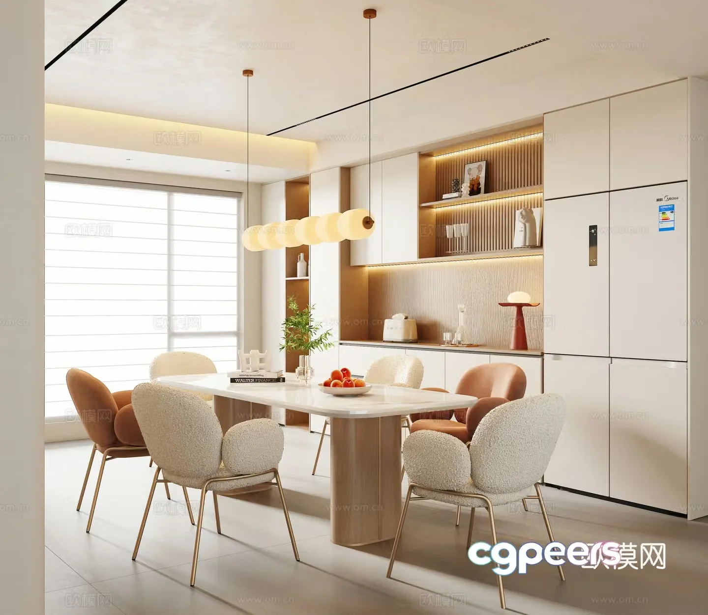 Modern Cream Style Restaurant 3D Model