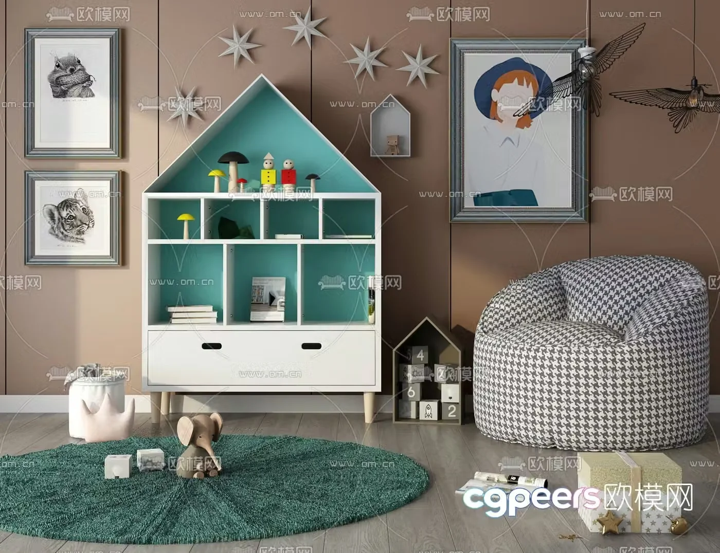 Nordic children’s toy cabinet 3d model