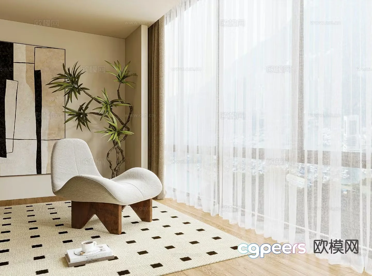 Cream style chair leisure chair 3d model