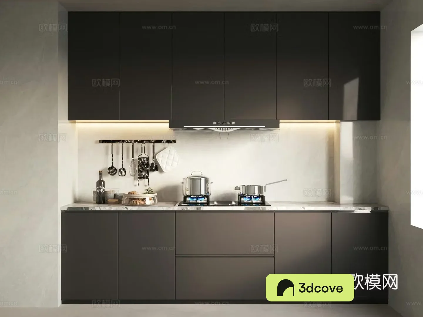 Modern simple kitchen cabinets Kitchen supplies Hot hood stove