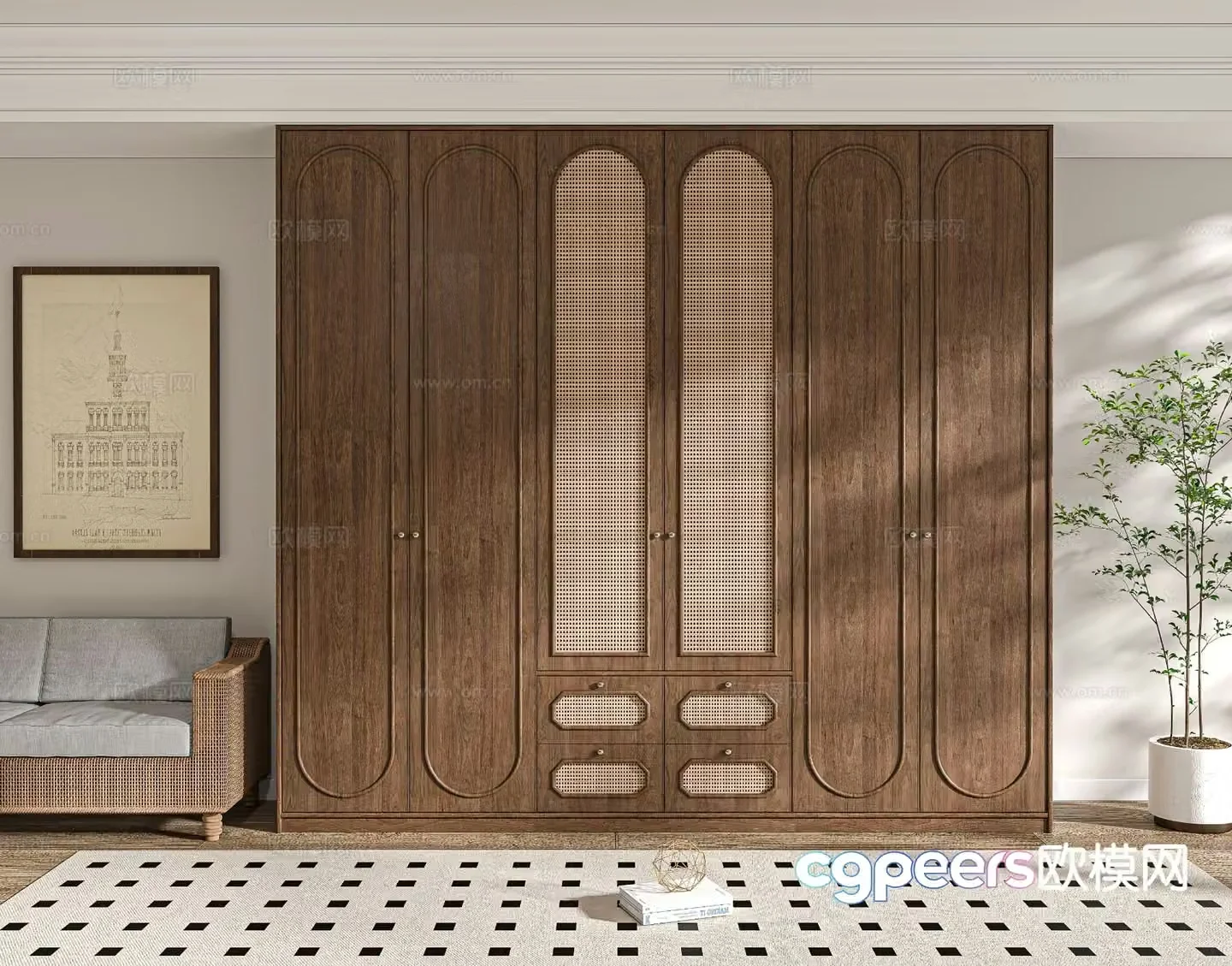 Wabi Sabi Wardrobe Rattan Wardrobe 3D model