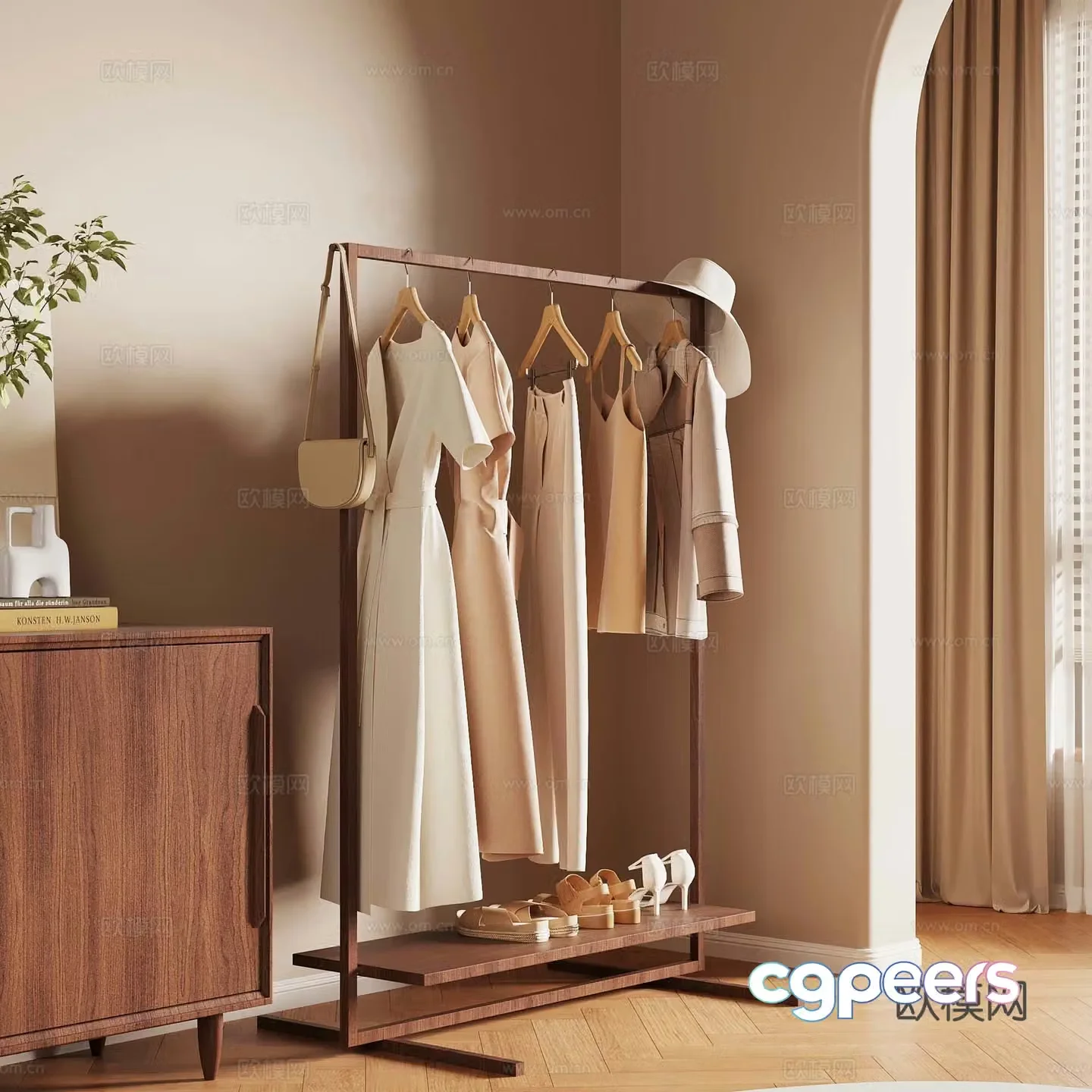 18 medieval style clothes hanger clothes shoes bag 3d model