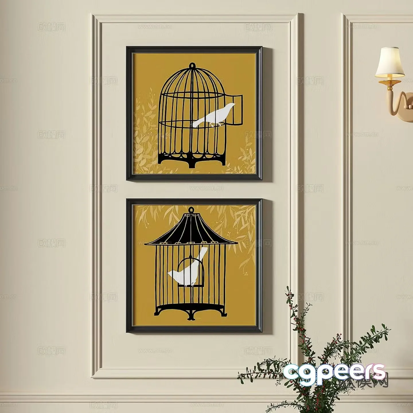 French retro hanging painting decorative painting 3D model