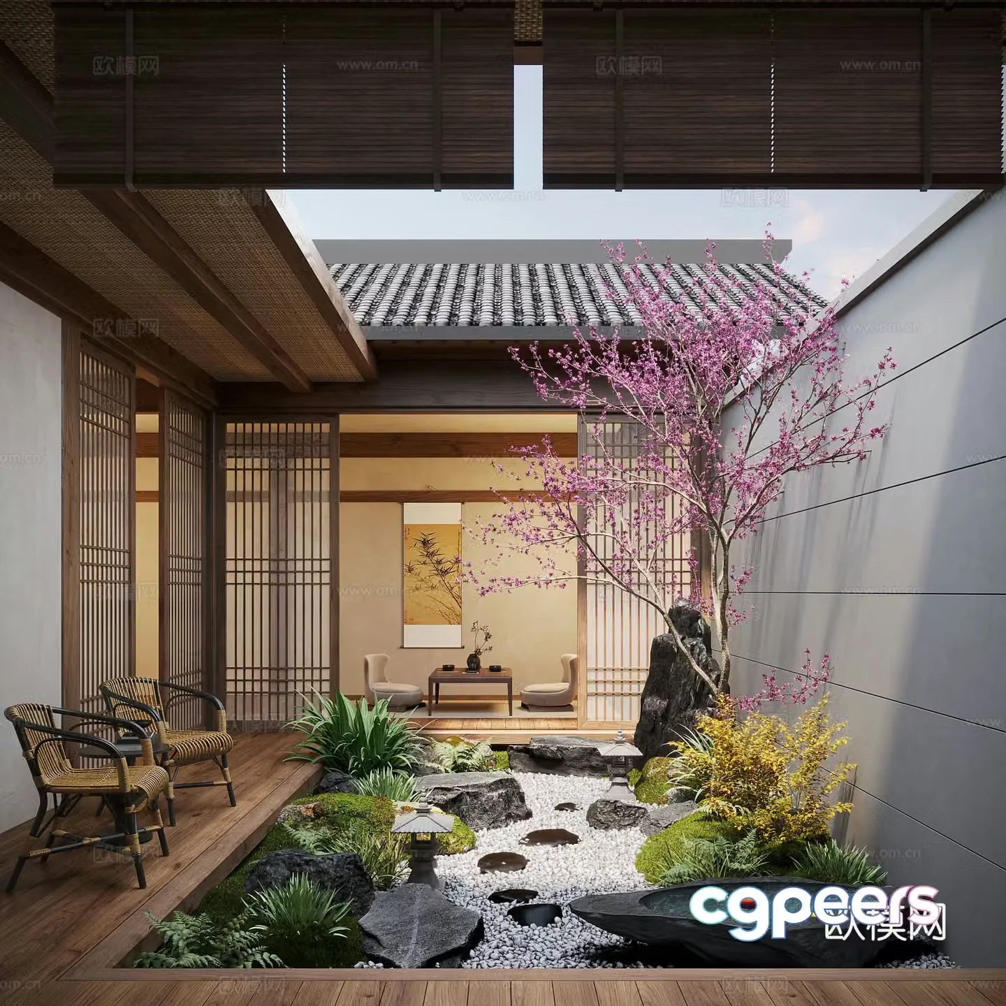 New Chinese style patio courtyard landscape landscape landscape landscape stone moss landscape landscape sketch landscape 3d model