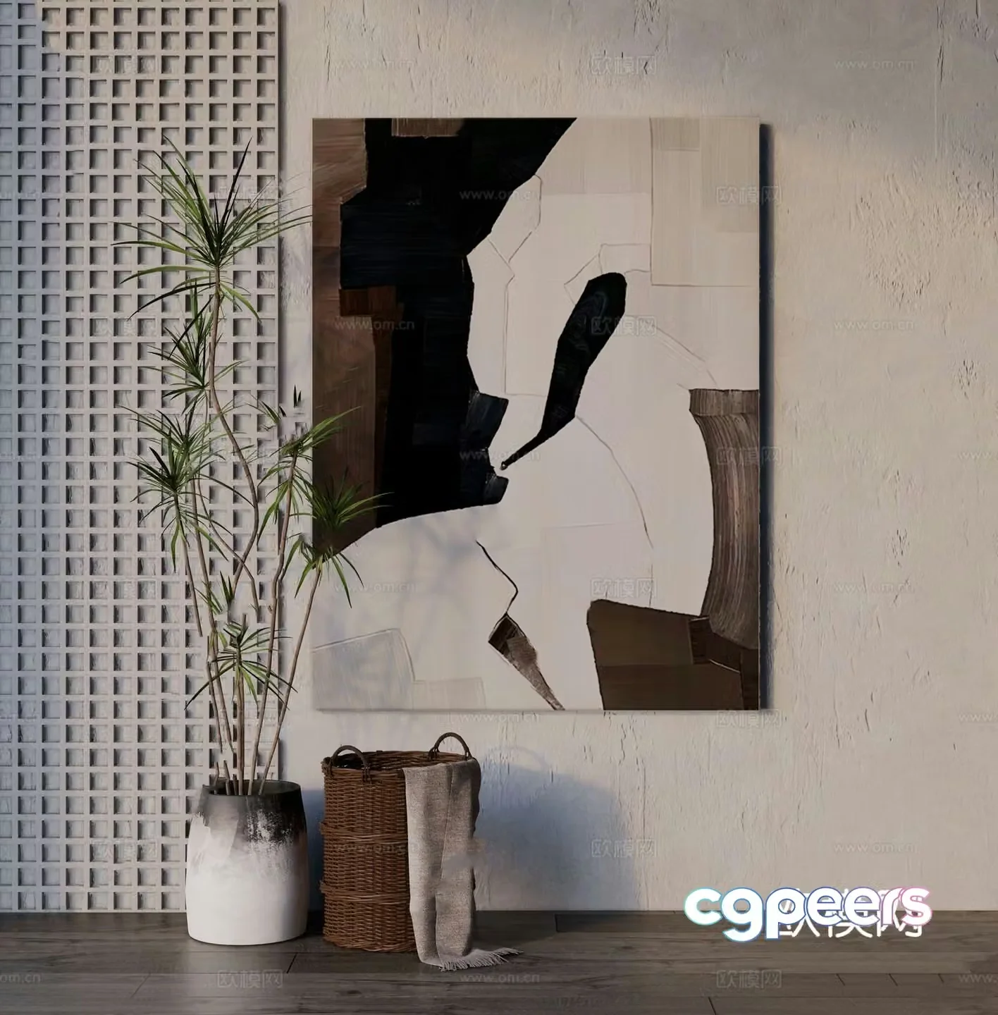 Wabi-sabi abstract painting hanging painting decorative painting 3d model