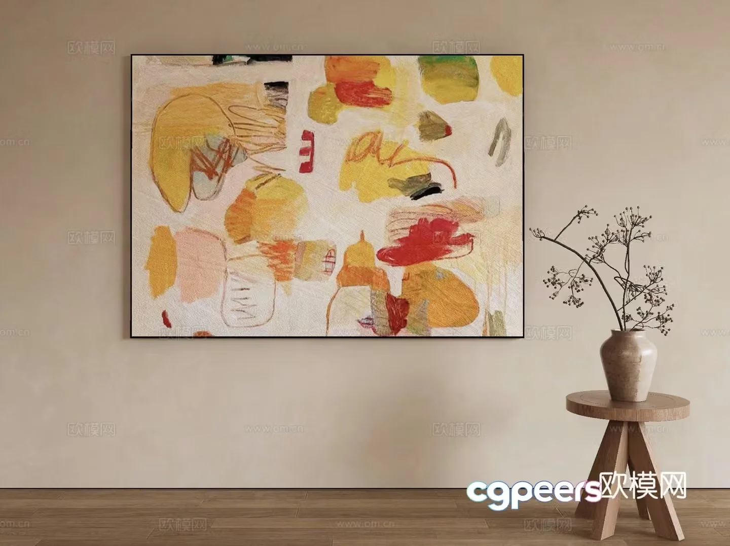 Modern texture painting decorative painting 3d model
