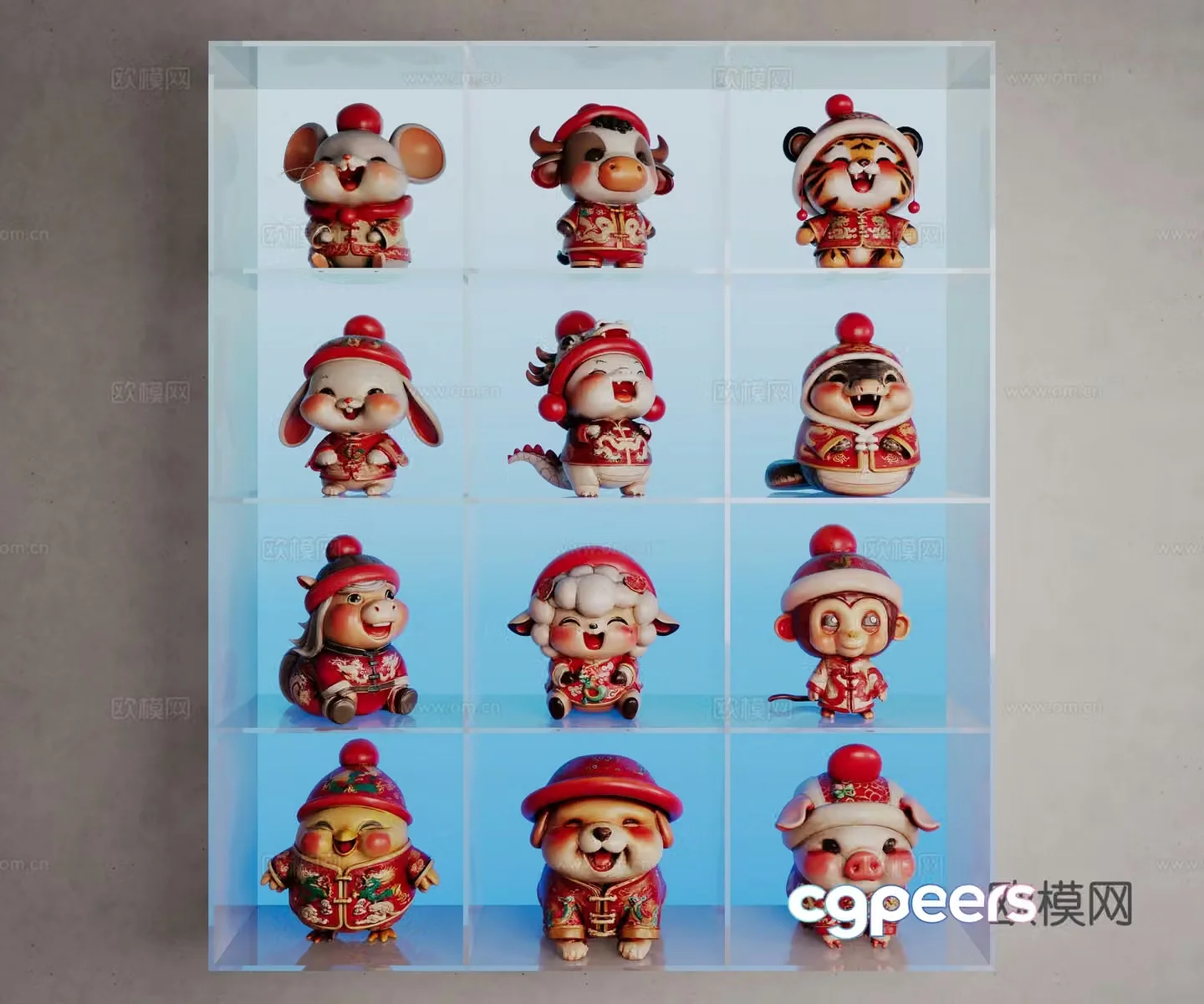 12 zodiac figure ornaments 3D model