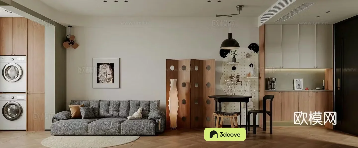 Modern log style dining room