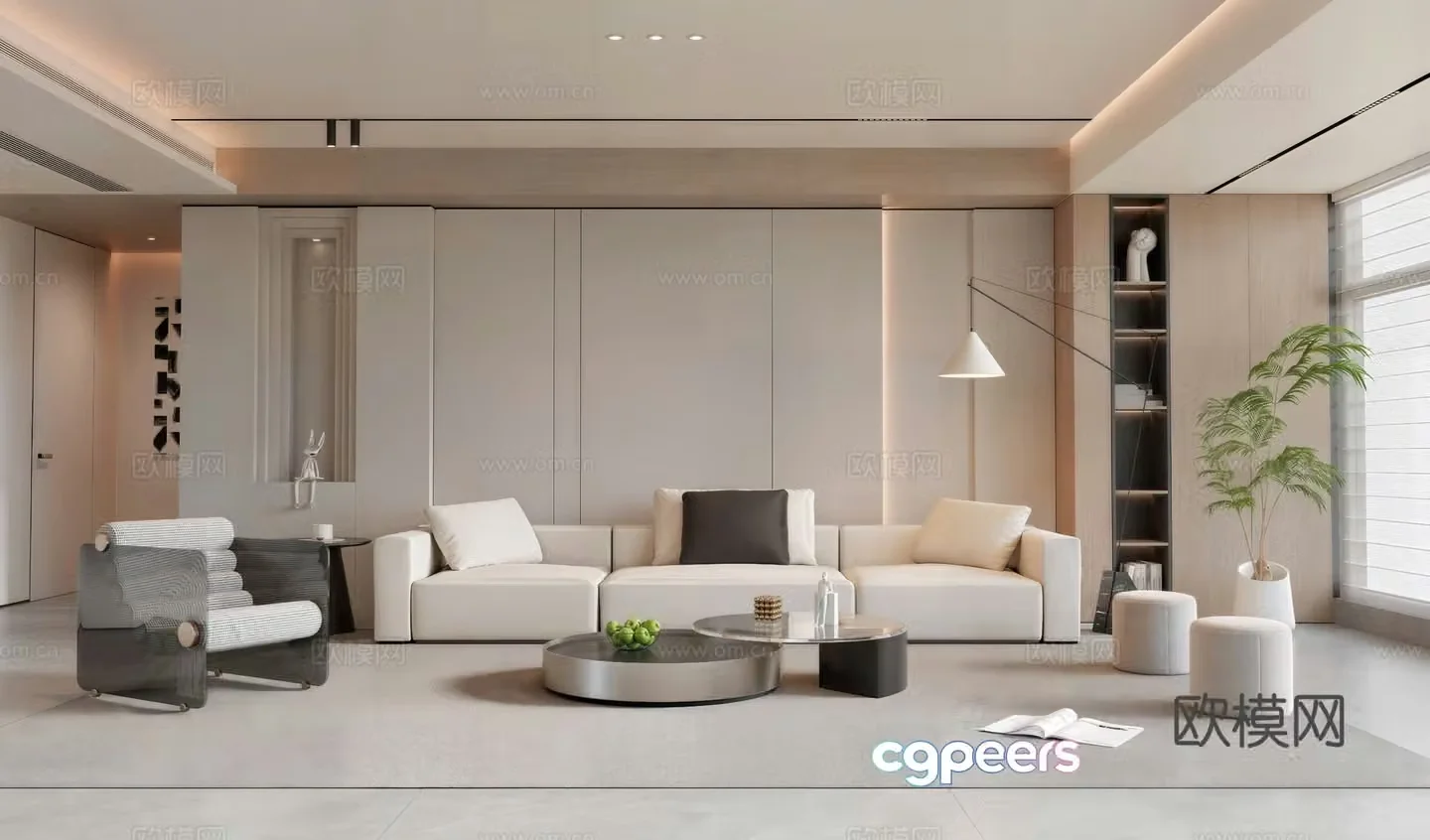 Modern living room sofa coffee table combination 3D model