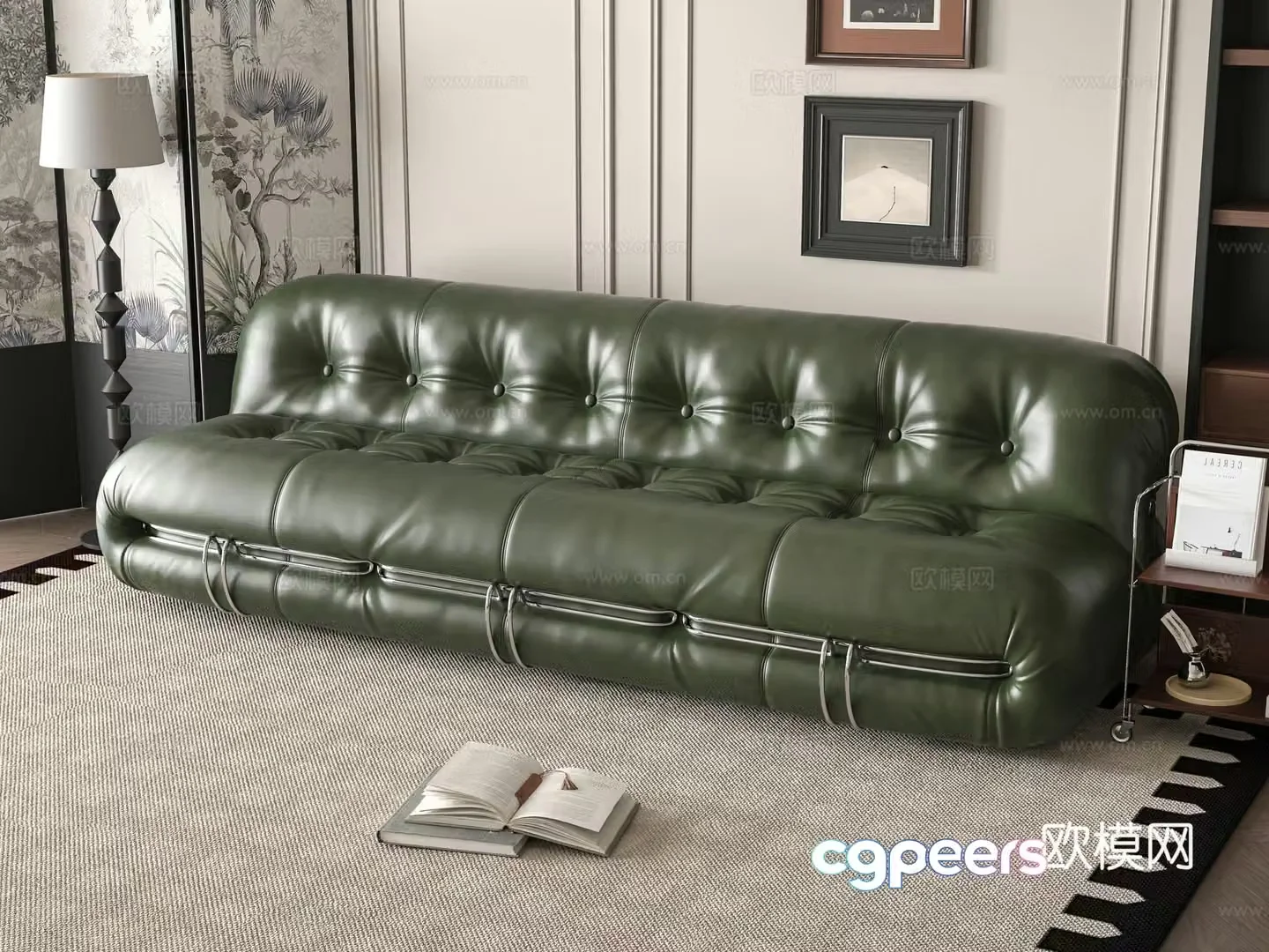 multi-person sofa leather sofa 3d model