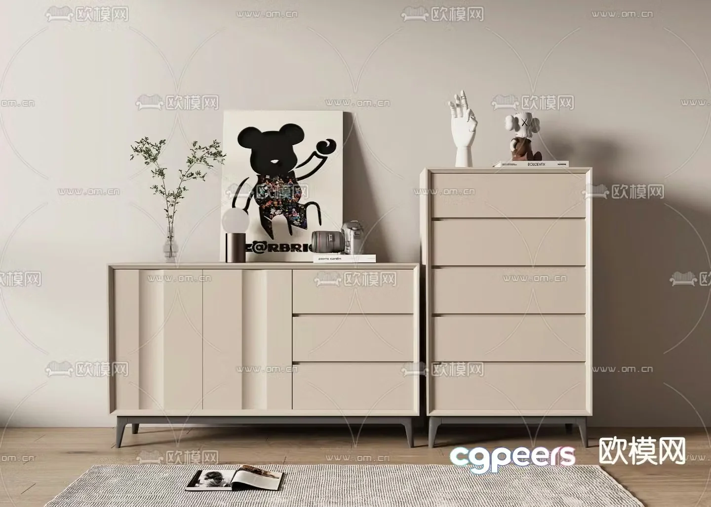Cream style side cabinet 3D model