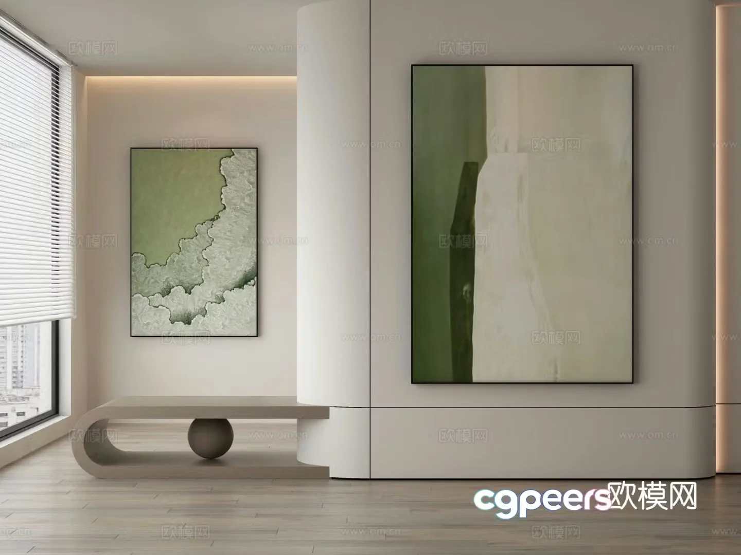 Modern decorative painting green abstract painting 3d model