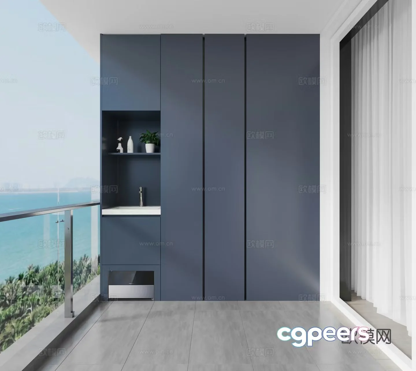 Modern washroom cabinet balcony cabinet washing machine cabinet 3d model