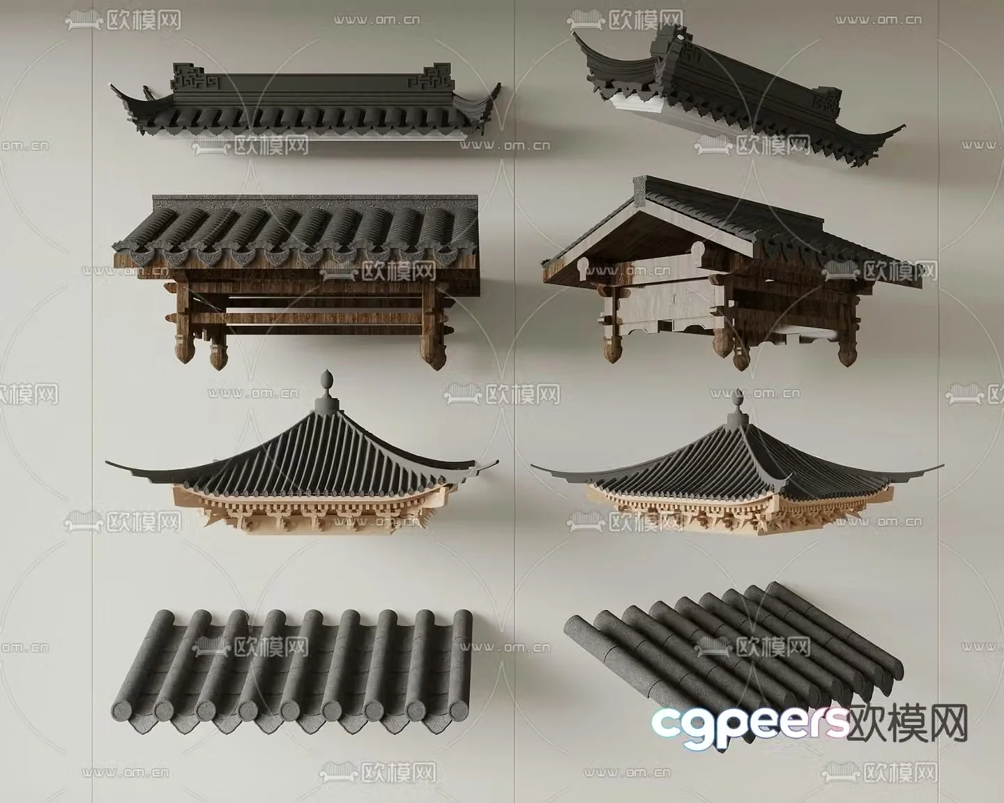 Chinese eaves roof tiles 3d model