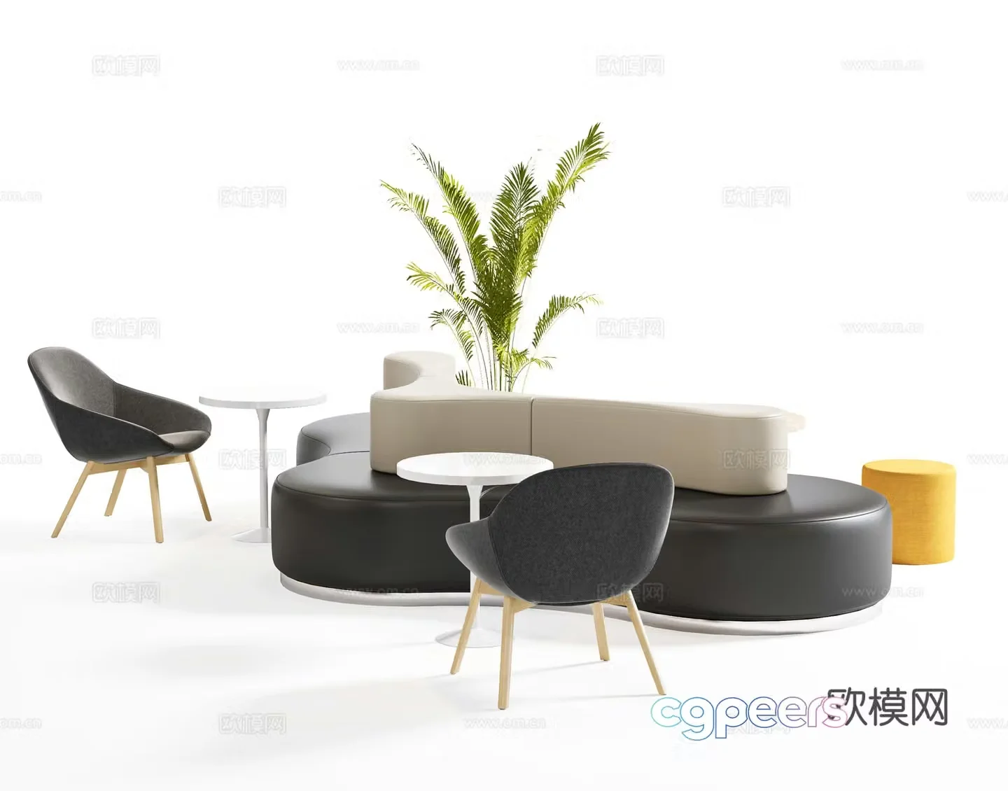 Modern card sofa combination special-shaped sofa office and leisure sofa module sofa leisure area sand 3D model