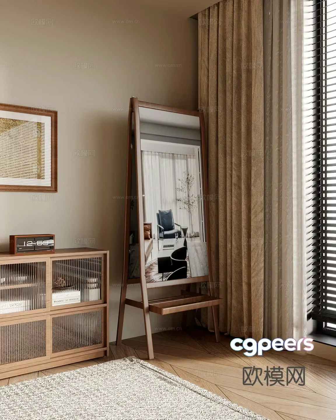 21 Dressing Mirror Medium Style Dressing Mirror Full-body Mirror Mirror 3D Model