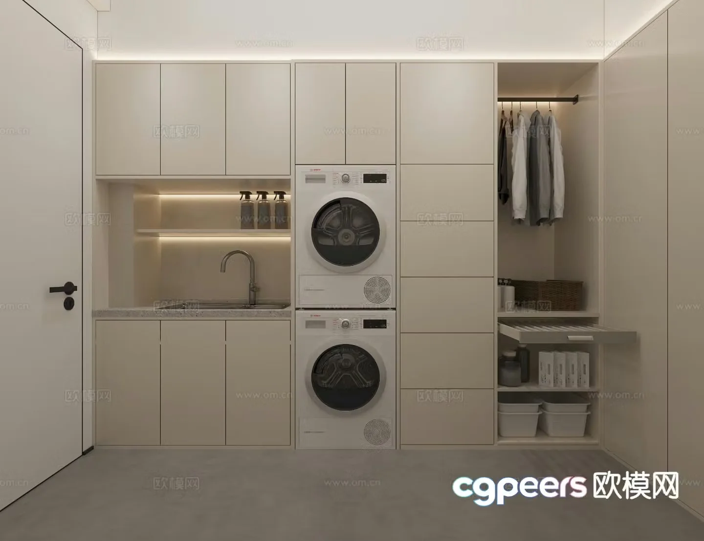 Modern laundry room laundry room washing machine cabinet 3d model