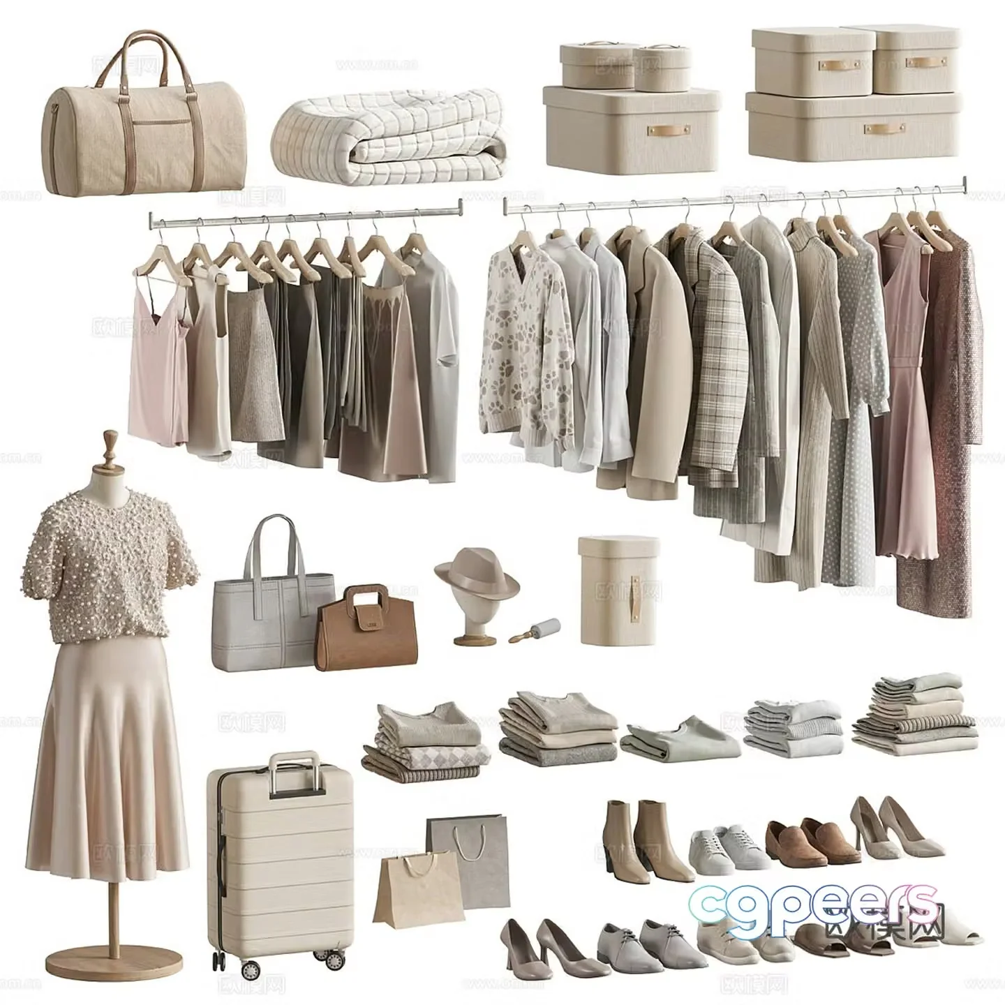 Modern wardrobe clothing luggage combination 3D model
