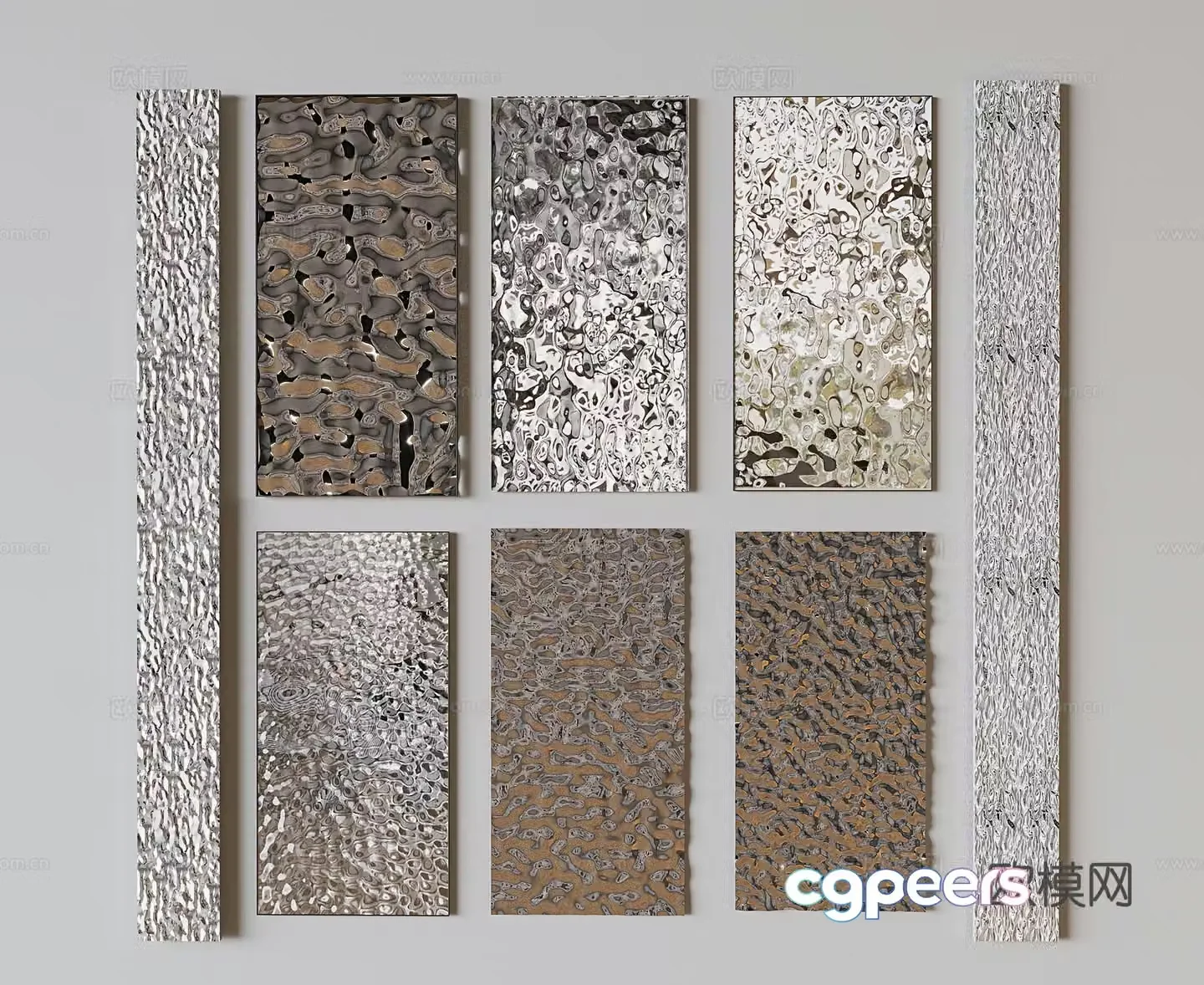 Modern stainless steel wainscoting water corrugated square panel 3d model
