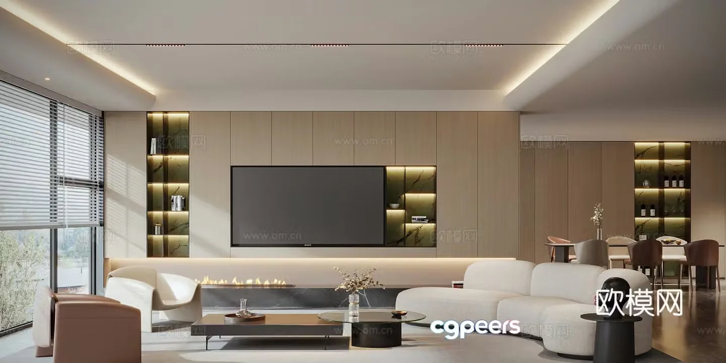 Modern home living and dining room 3d model