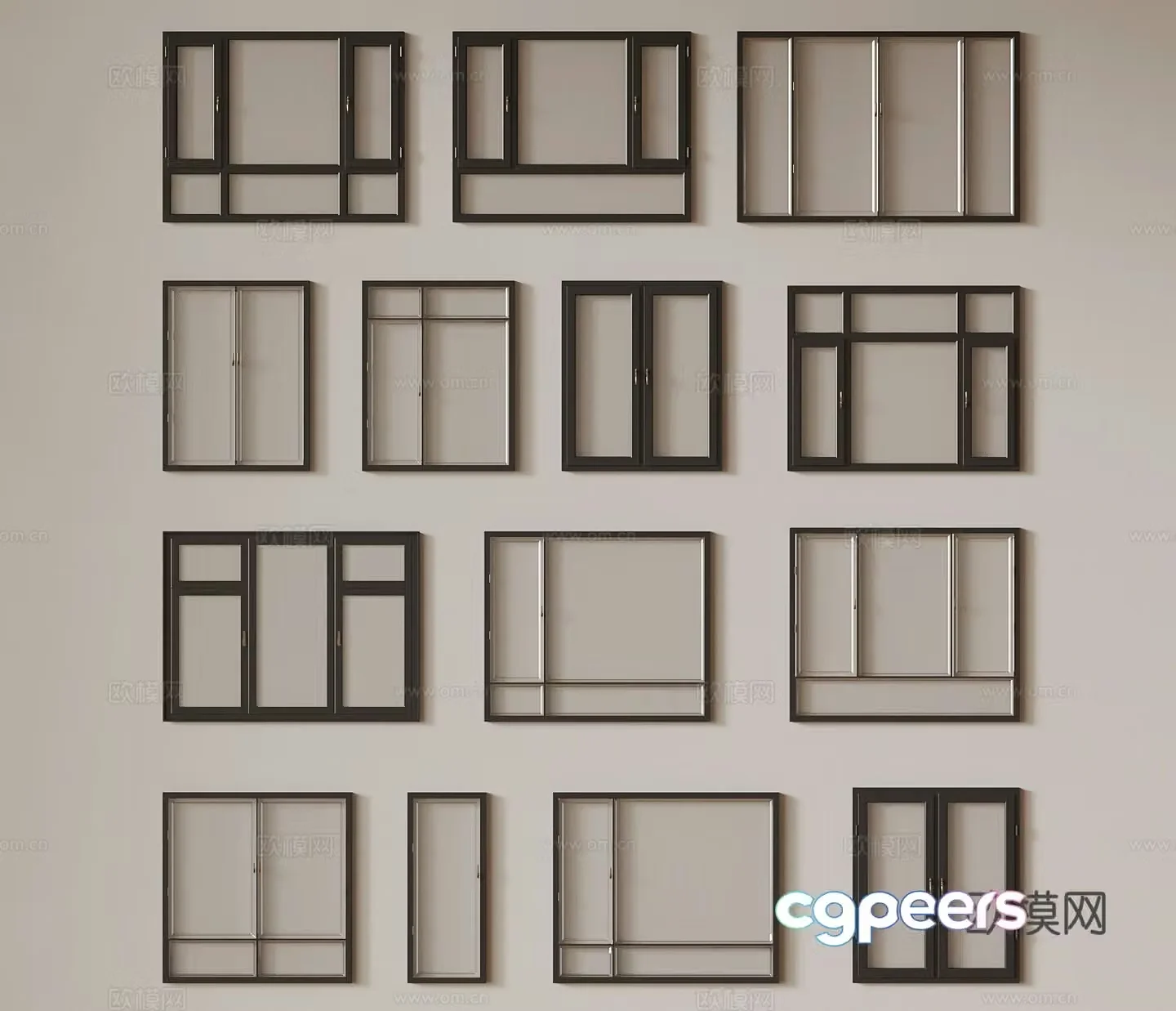 modern double window side opening window window 3d model