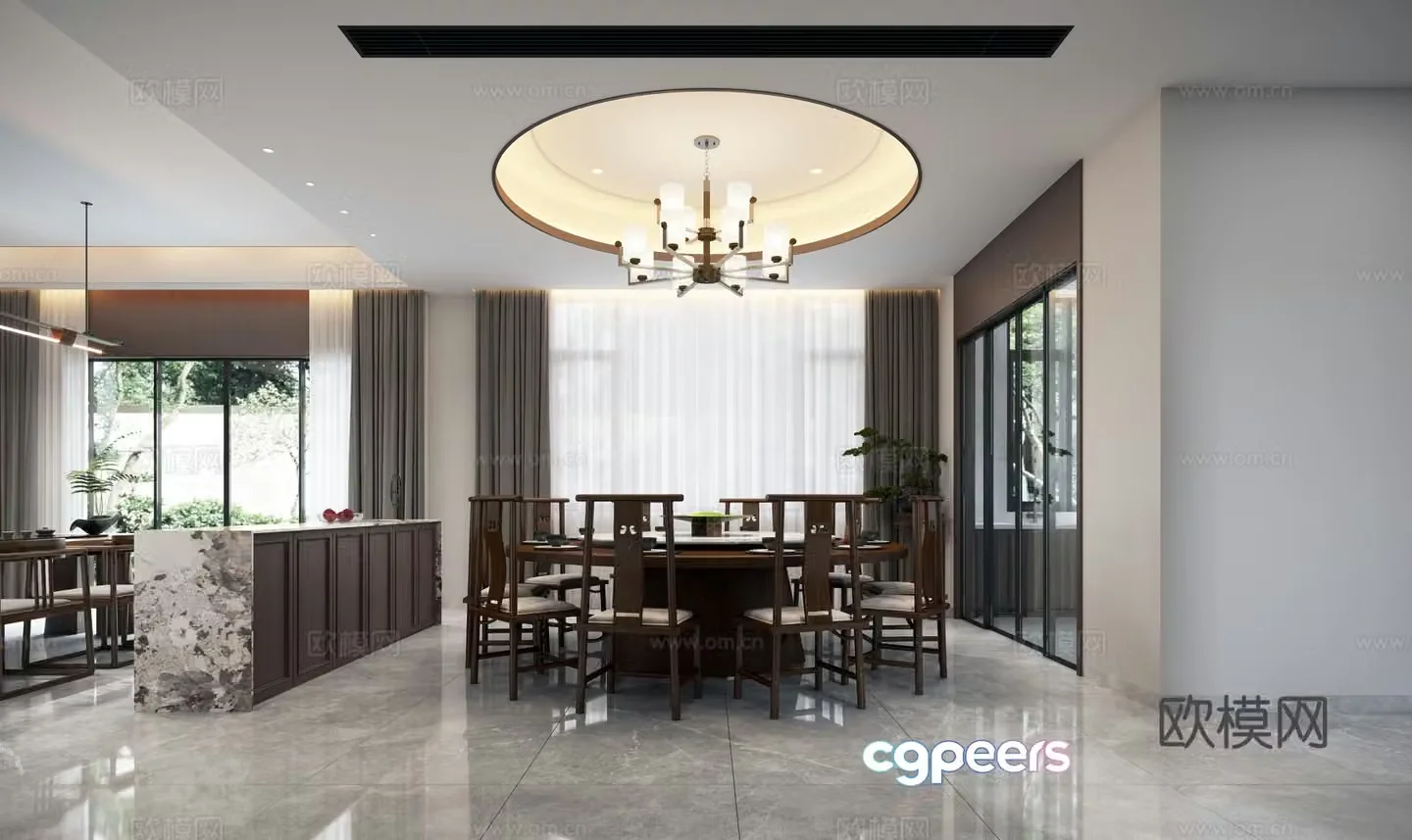Villa round table restaurant 3d model
