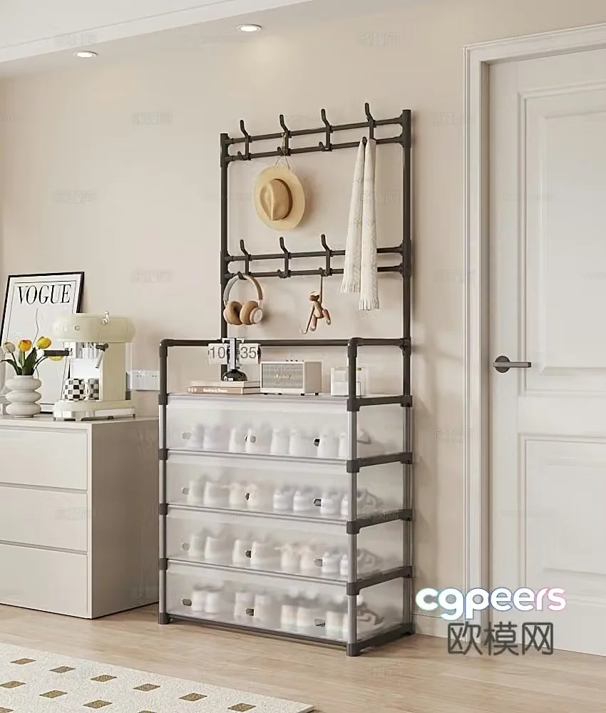 Entrance shoe cabinet short shoe cabinet coat rack 3D model