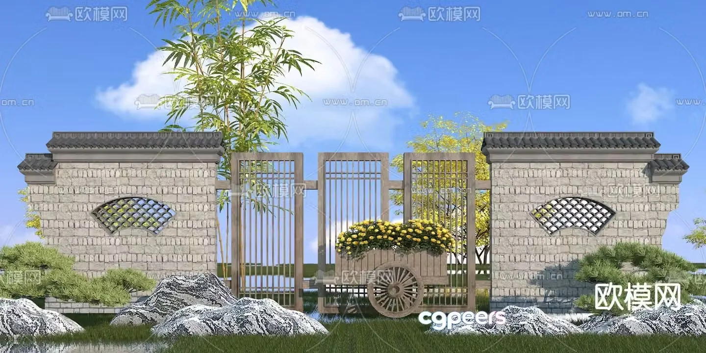 New Chinese style landscape wall outdoor landscape wall ancient building landscape wall 3D model