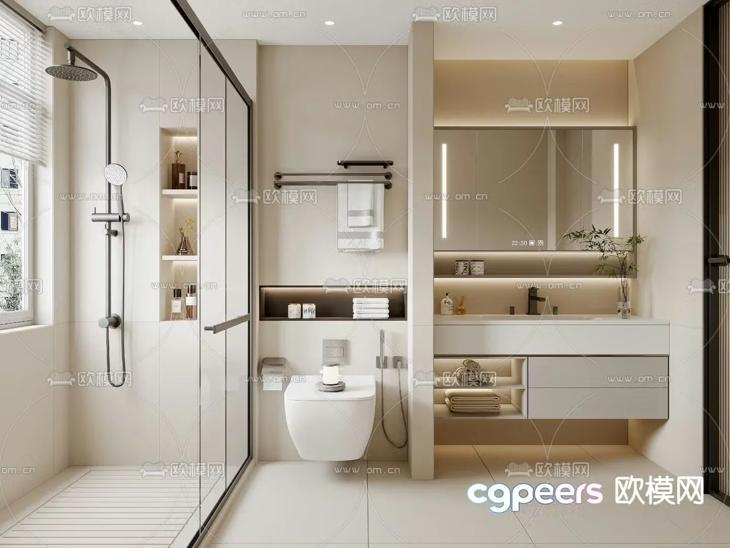 Creamy bathroom 3d model