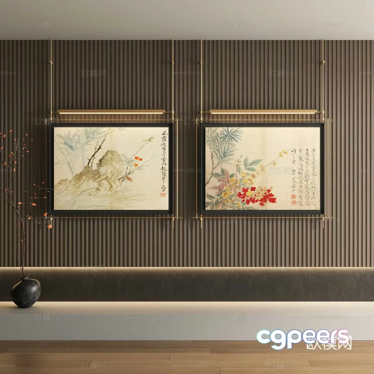 New Chinese style ancient painting metal pole decorative painting 3D model