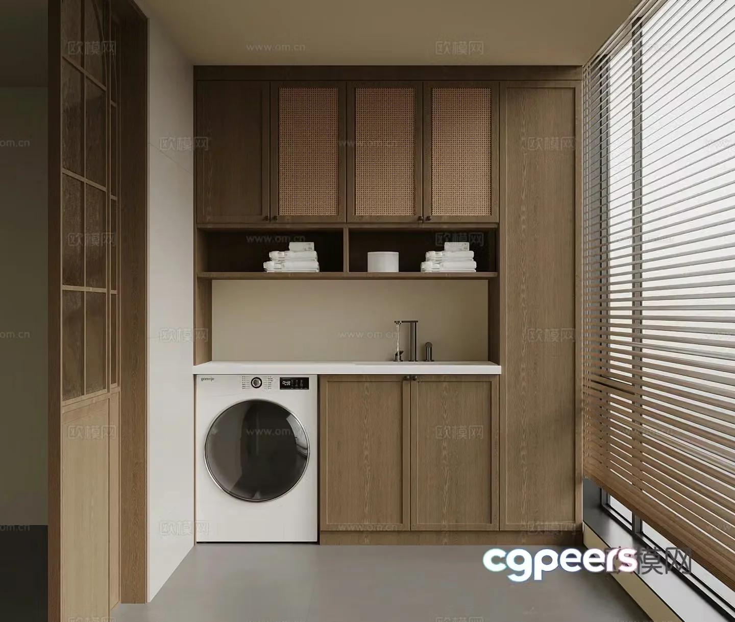 New Chinese style balcony balcony washing machine cabinet 3d model