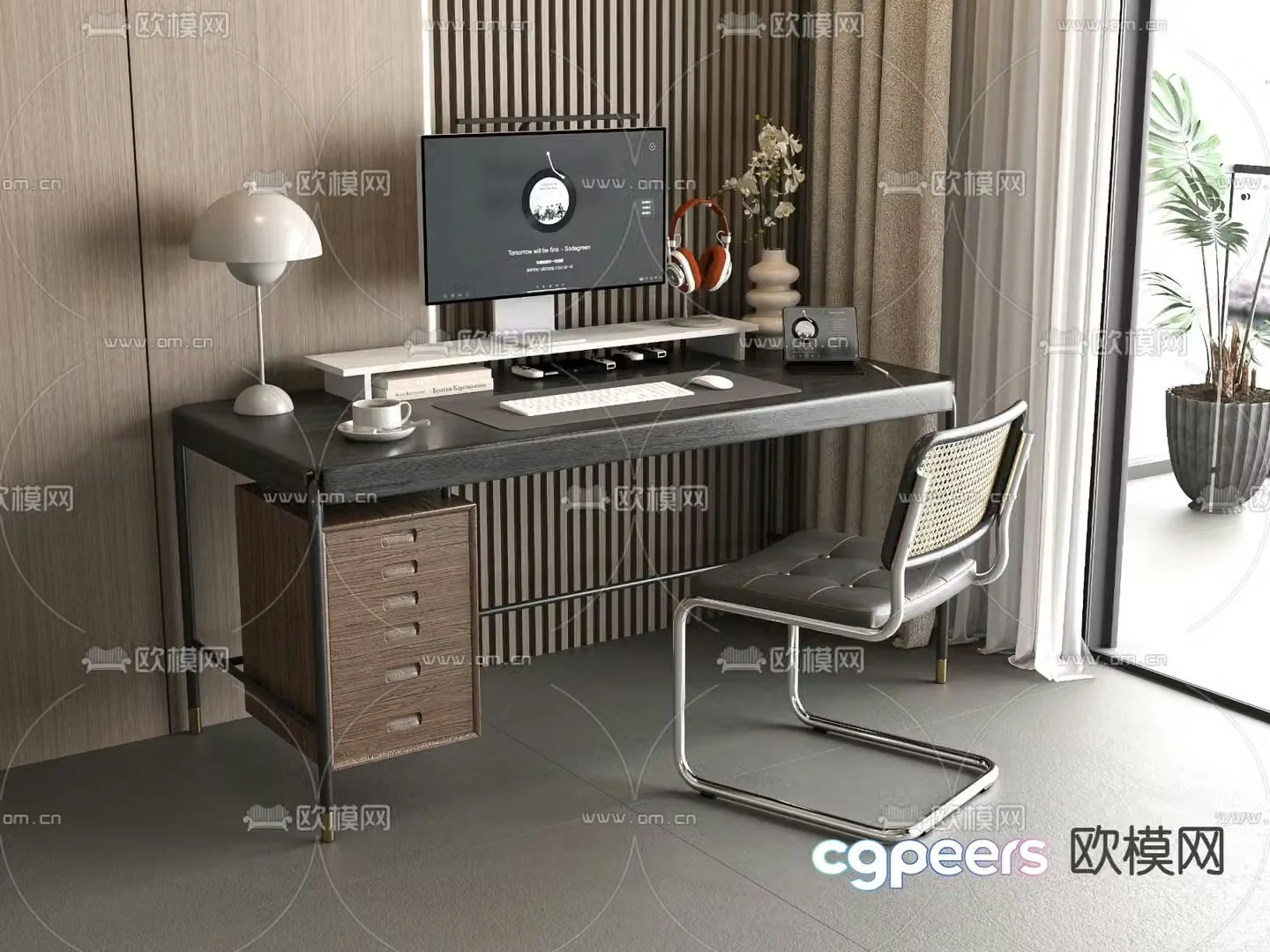 desk chair computer desk 3d model