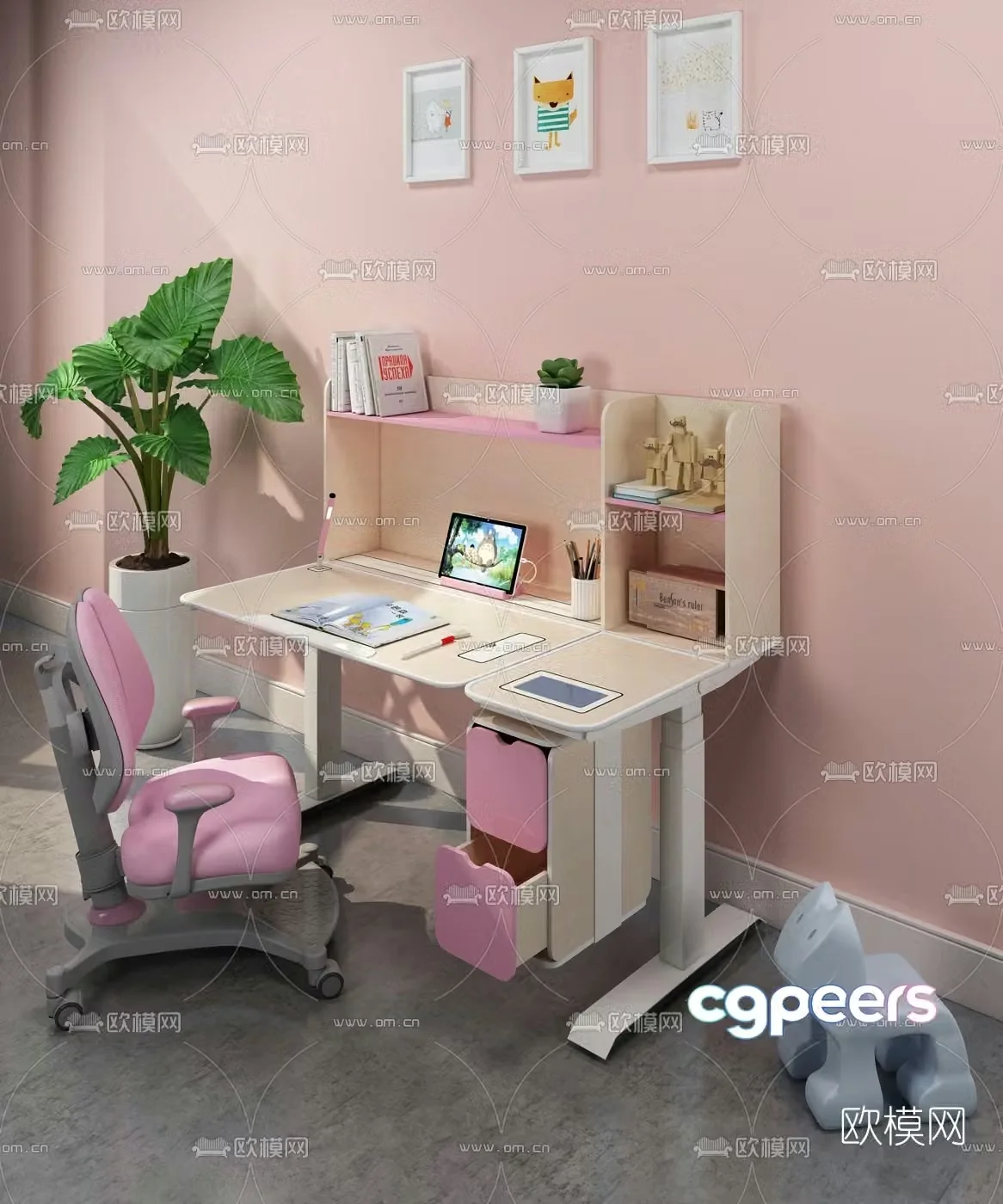 Nordic children’s desk and chair 3d model