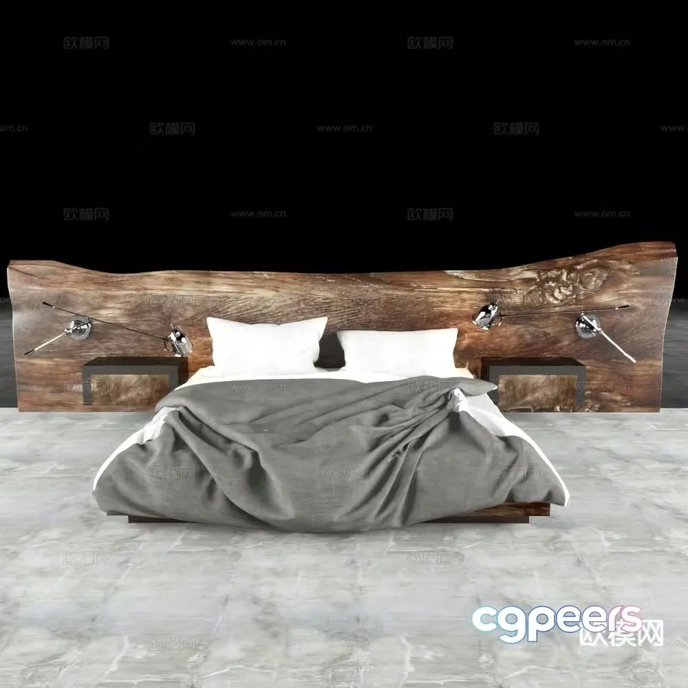 Log style double bed 3d model