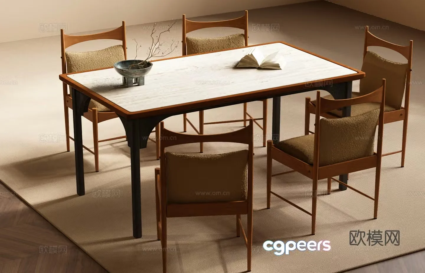 Modern medieval dining table and chair combination 3D model