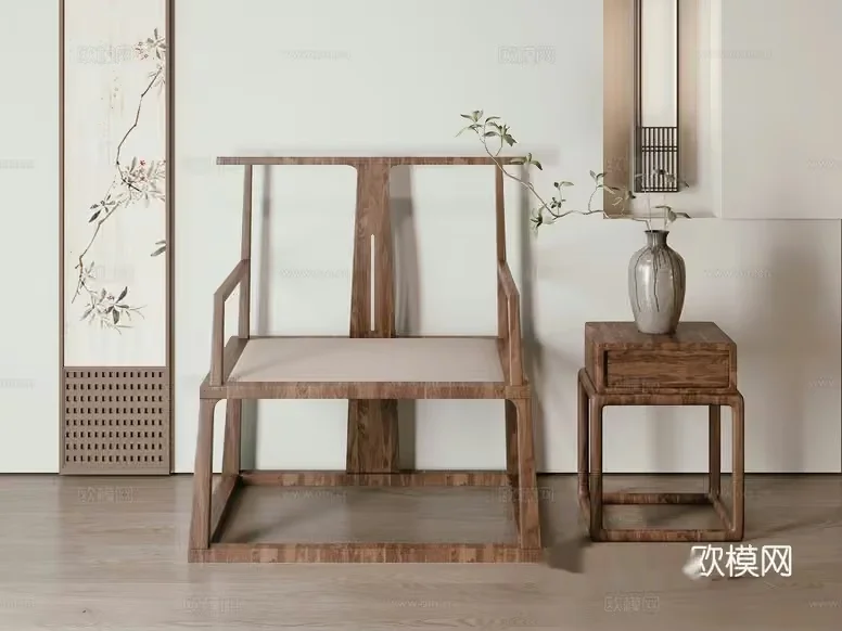 Wooden Chair And Table 3D Model – 18777 – CORONA Render