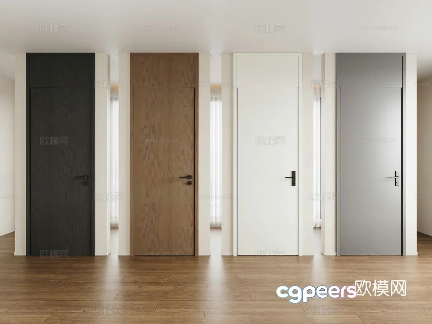 Modern roof door bedroom door solid wood door flat door door lock 3d model