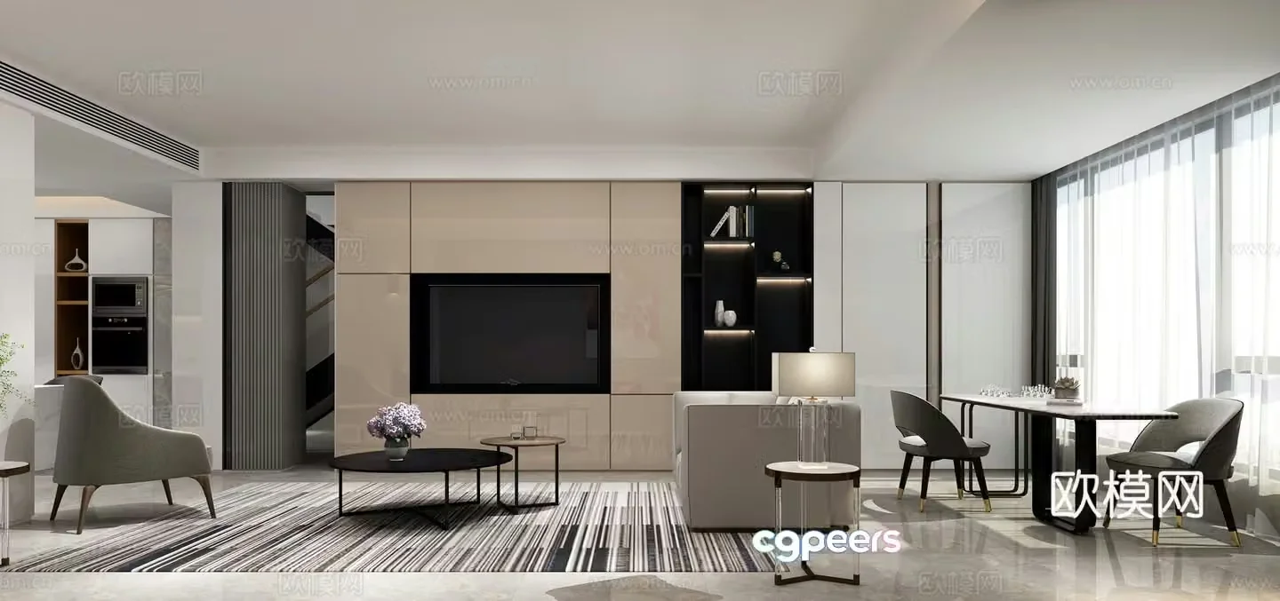 Modern master room Bedding desk lamp TV decoration bedside table decoration curtain 3d model