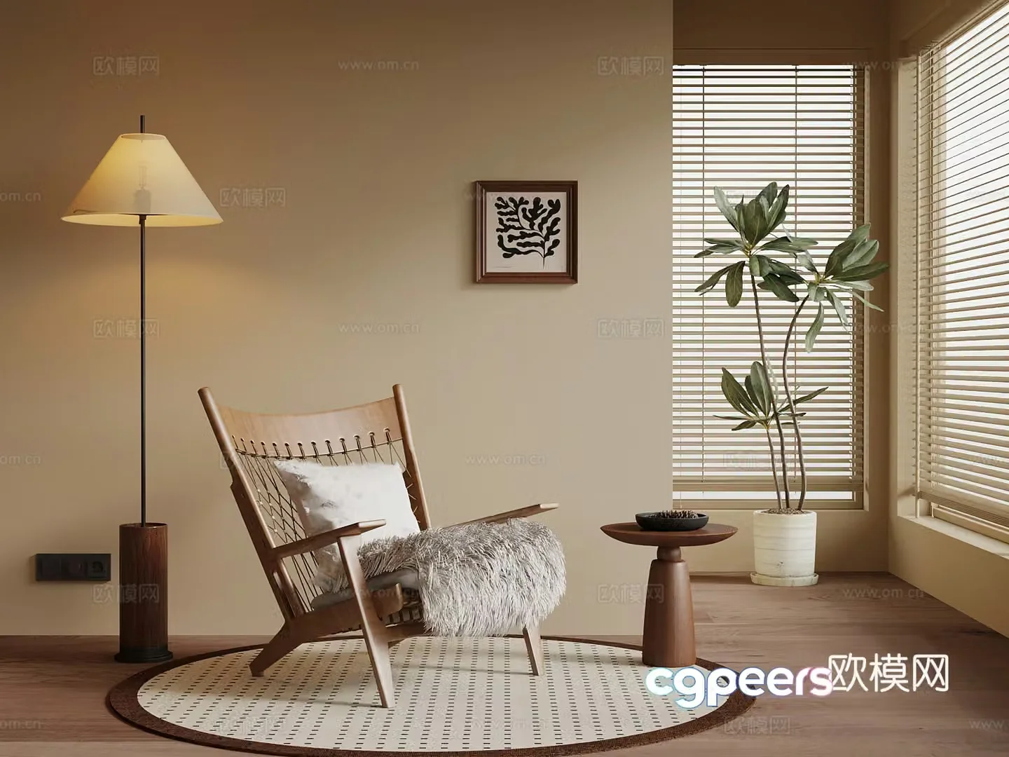 Middle-aged recliner leisure chair floor lamp side 3D model