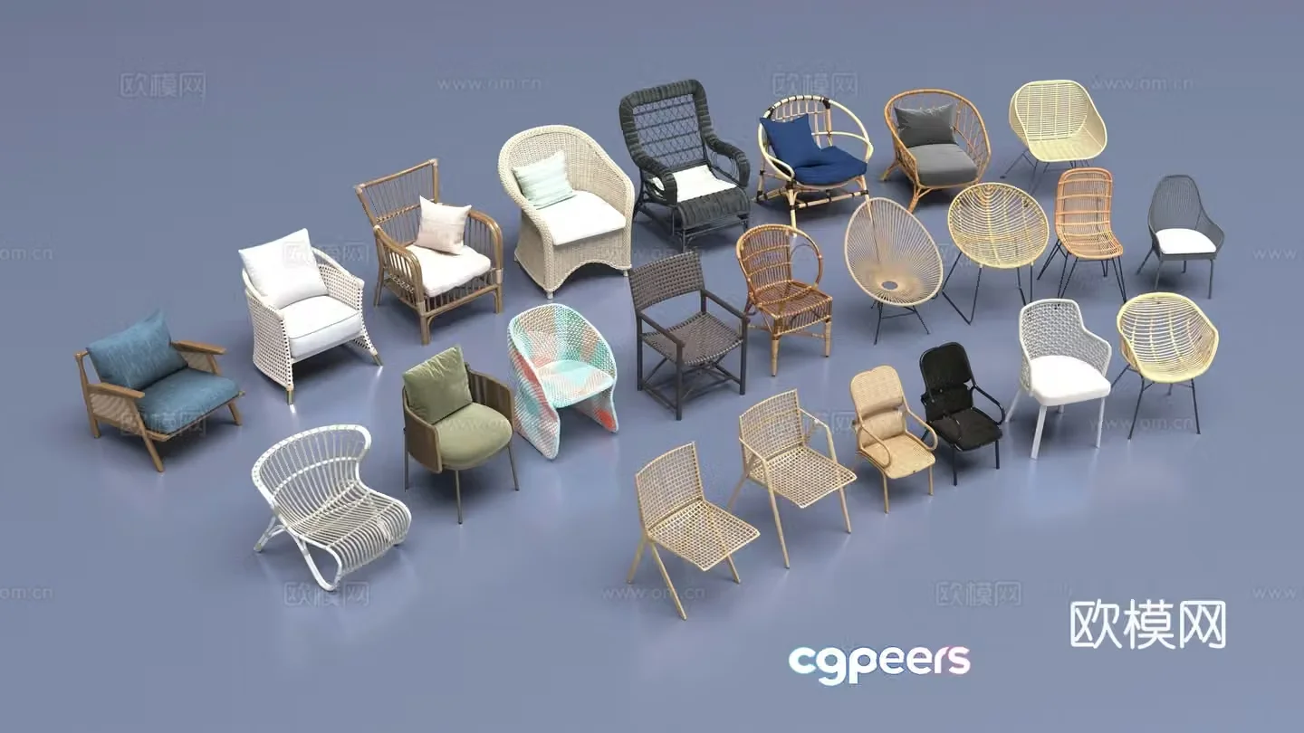 Wicker chair combination 3D model