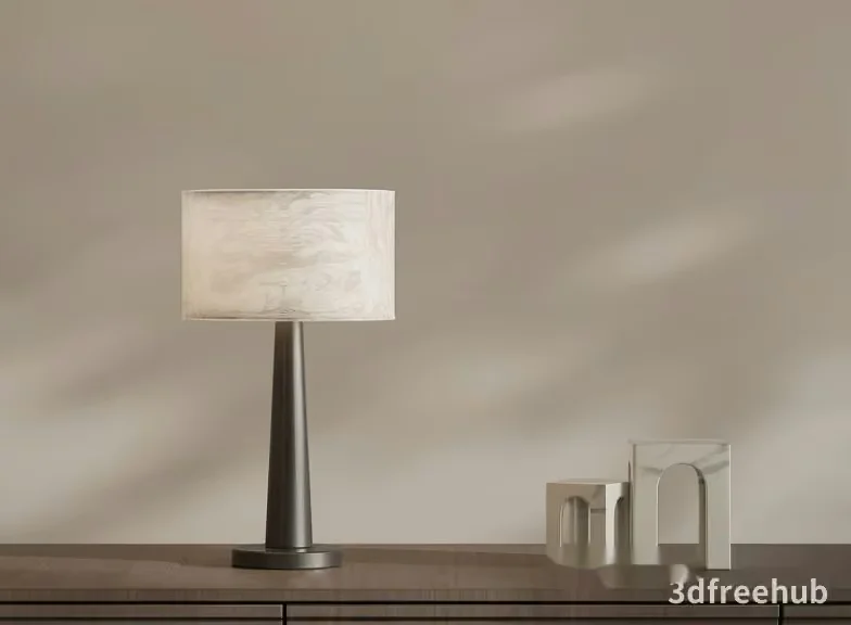 Modern Table Lamp With A Marble-Patterned Shade And A Dark Base 3D Model – 21762 – VRAY Render