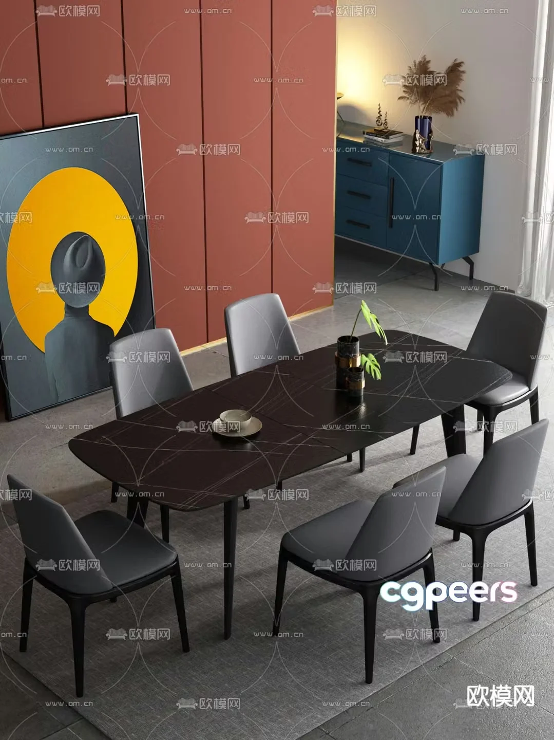 Bar dining table and chairs 3d model