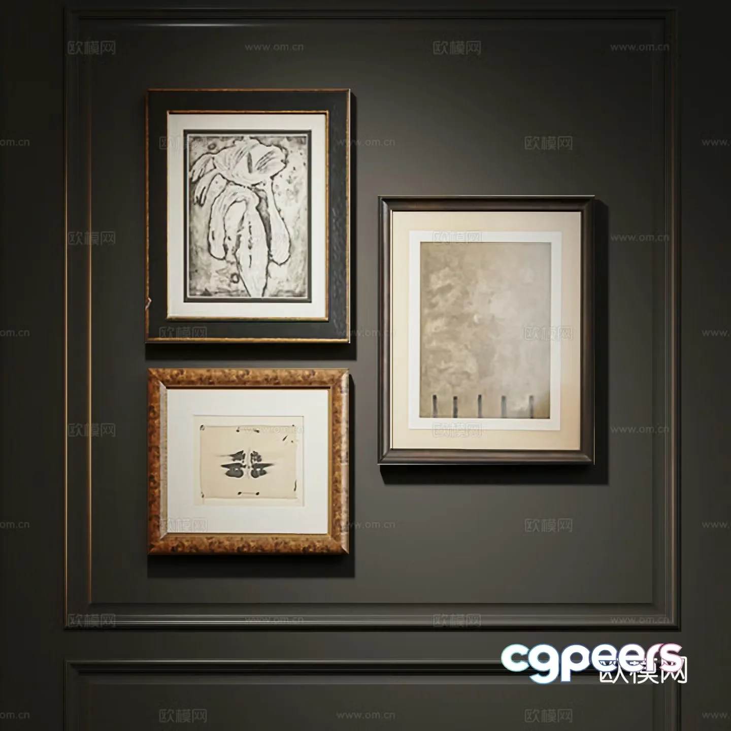 Middle-aged decorative painting combination painting 3D model