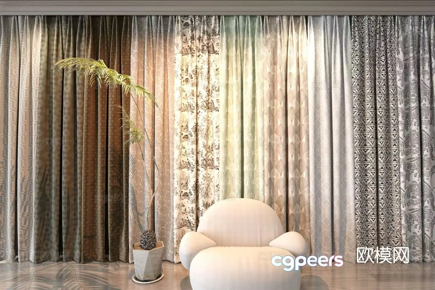 Modern curtains screens gauze curtains 3d model