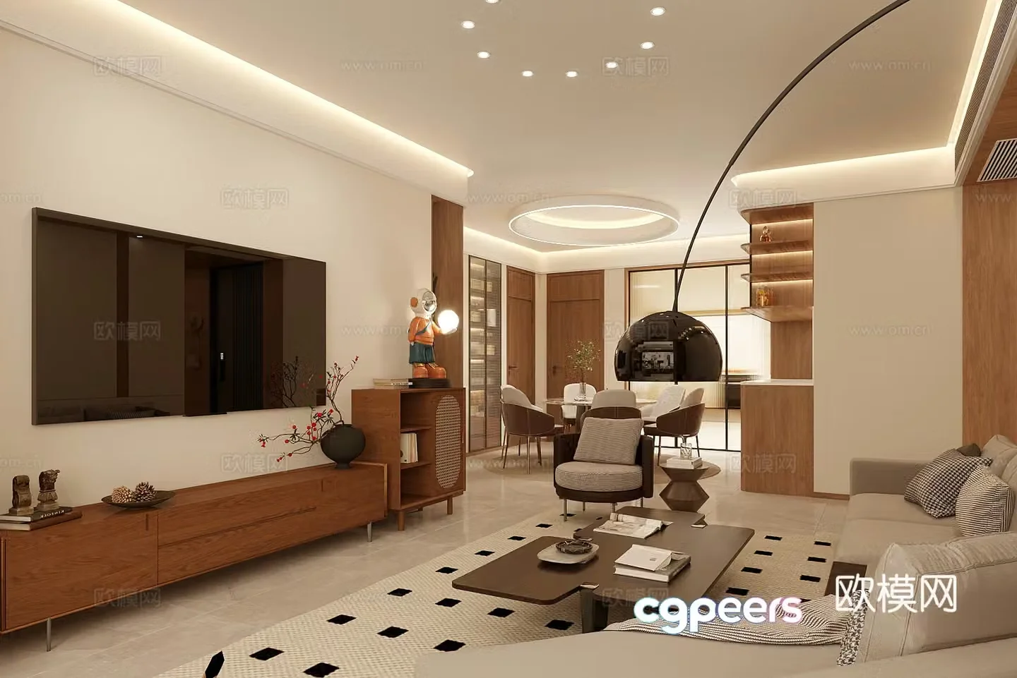 Middle style living restaurant horizontal living restaurant large flat living restaurant sofa and coffee table combination leisure chair 3D model
